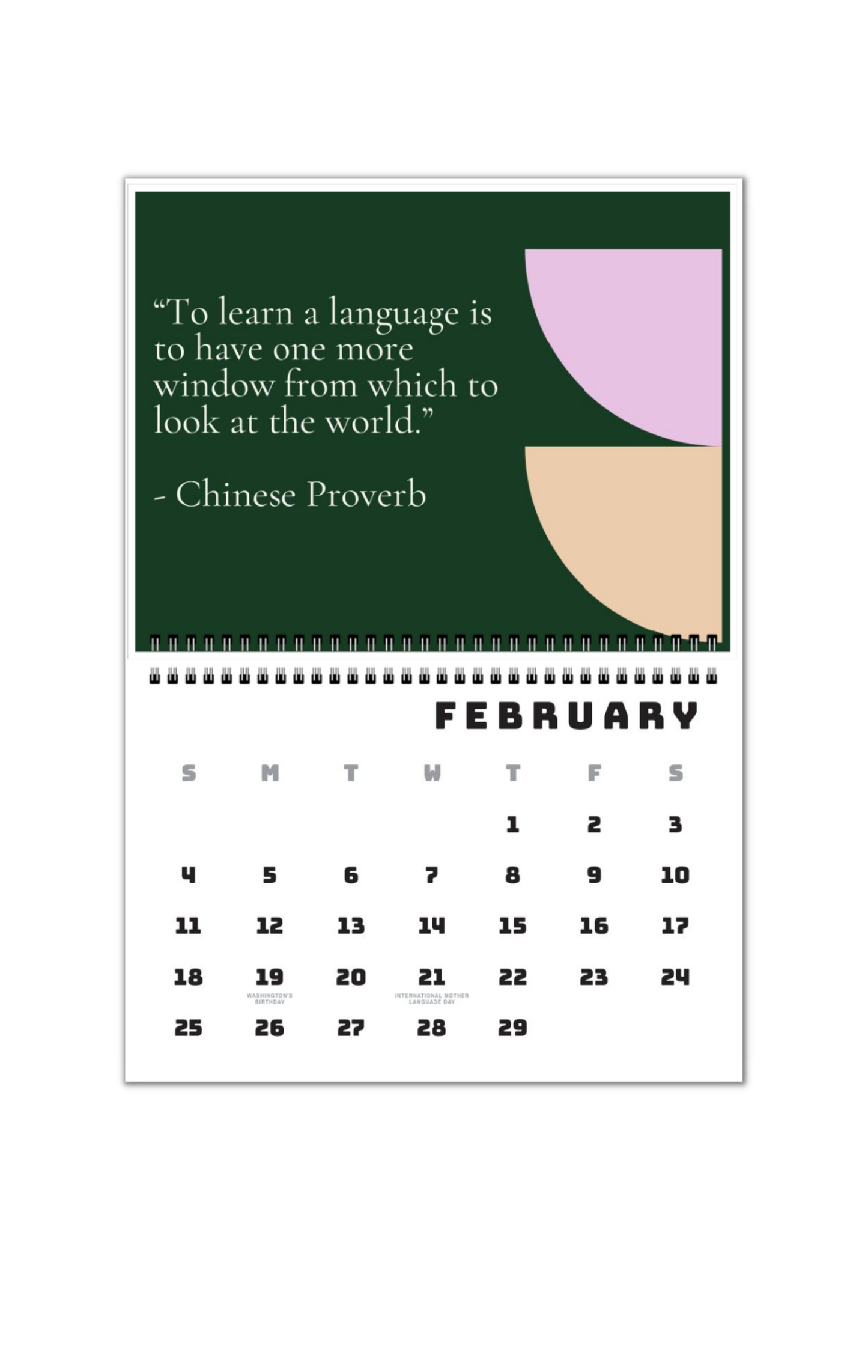 Academic Year Inspirational Language Quote Calendar 2025-26, inspirational quotes about language acquisition, language learning quotes calendar,