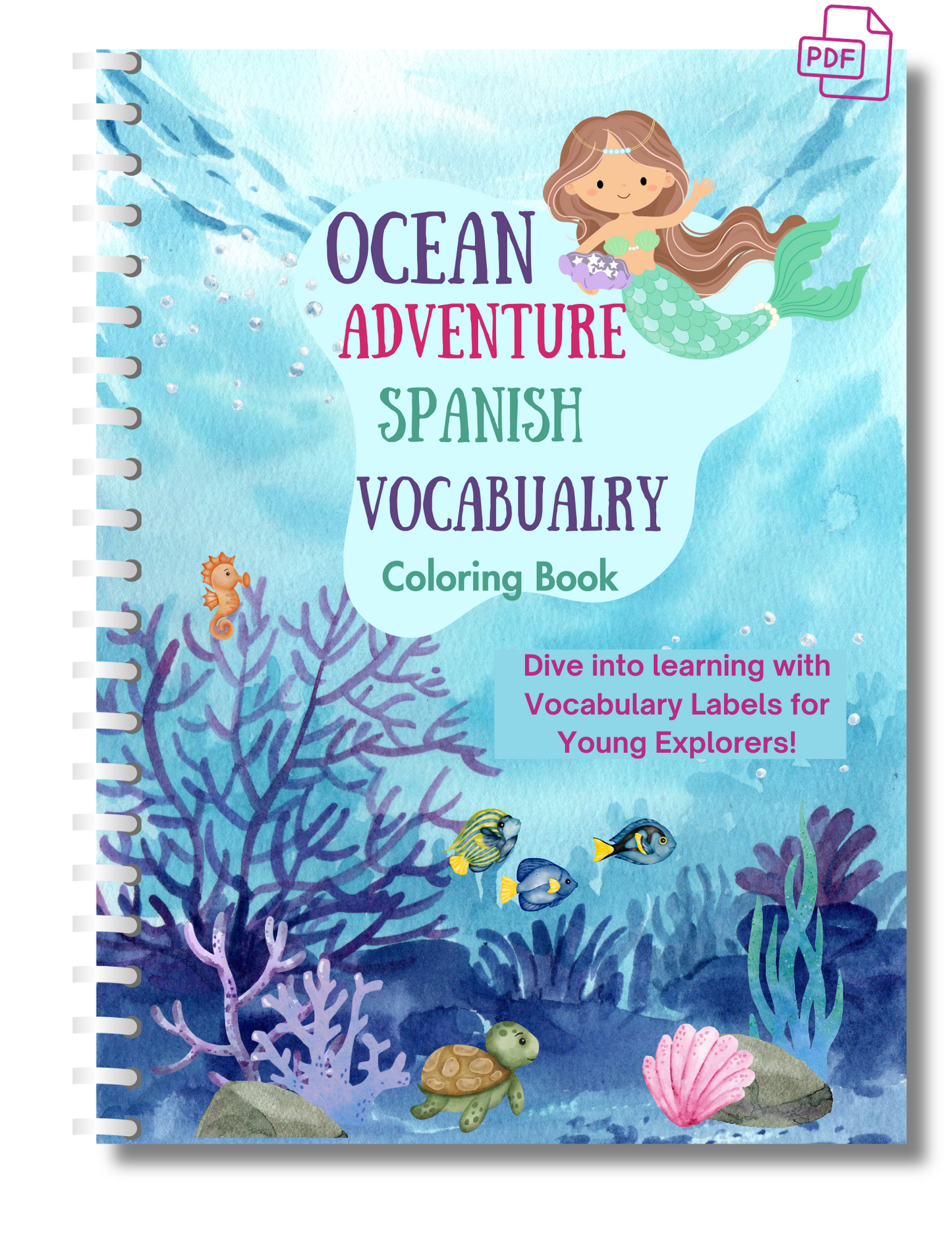 Ocean Adventure Spanish Vocabulary Mermaid Coloring Pack