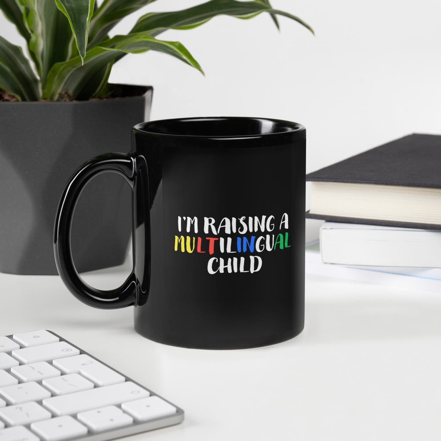 Raising Multilingual Black Glossy Mug