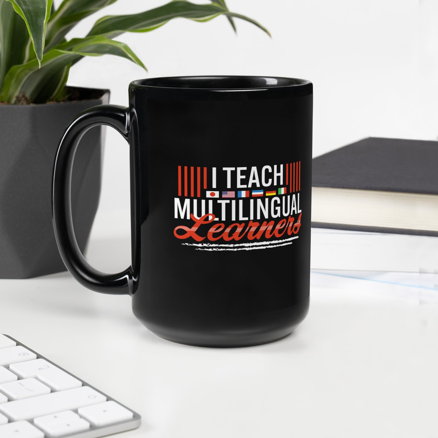Multilingual Teacher learner Black Glossy Mug