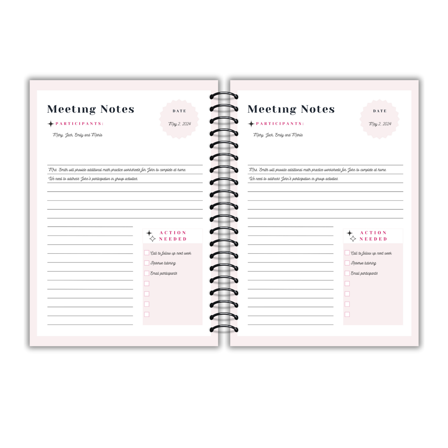Action Notes Meeting Notebook, Meeting Notebook for Work, Meeting Notebook, Meeting Notes with Action Items,
