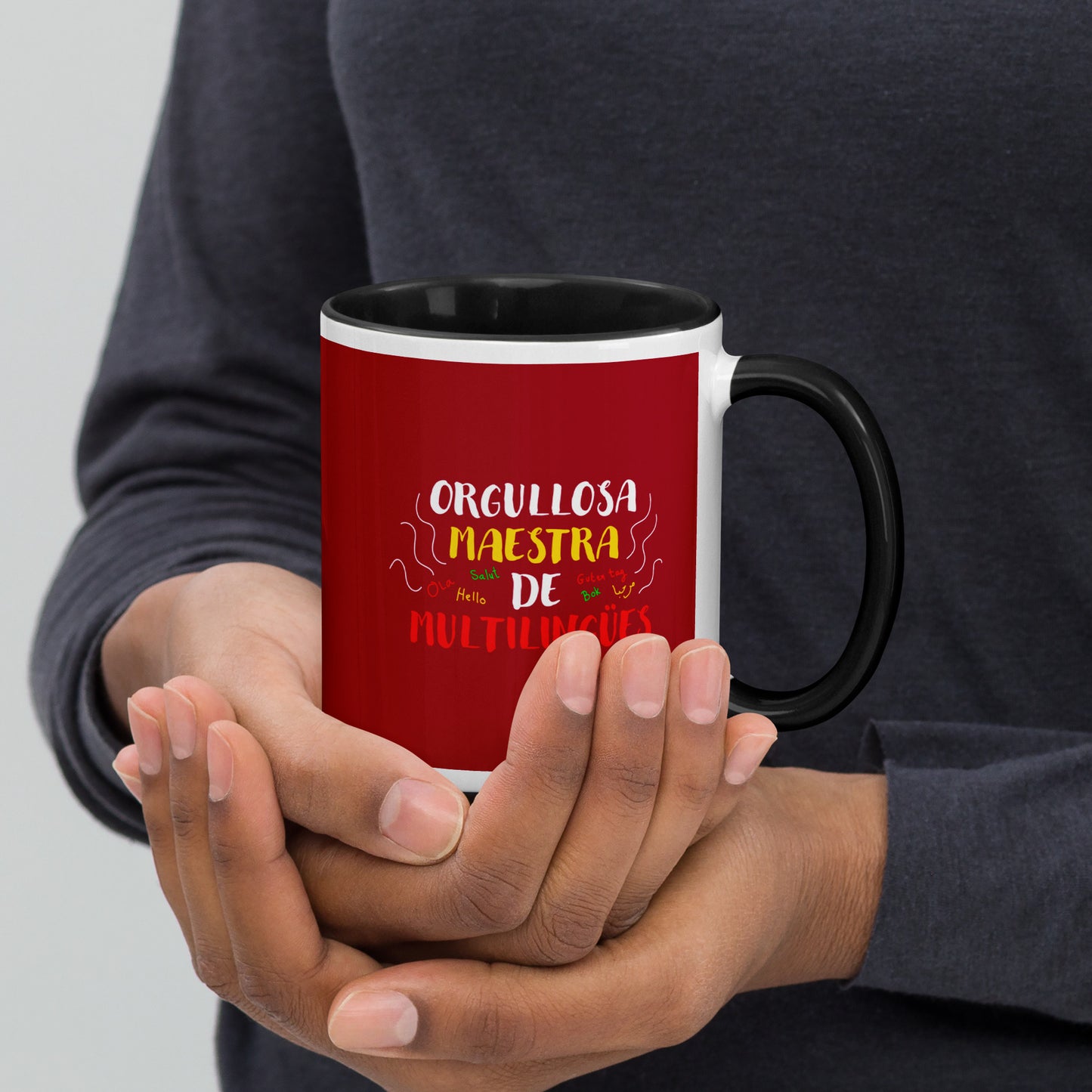 Taza Orgullosa Maestra De Multilingues Color Interior