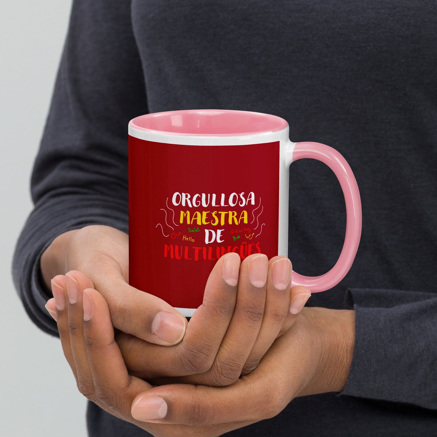 Taza Orgullosa Maestra De Multilingues Color Interior