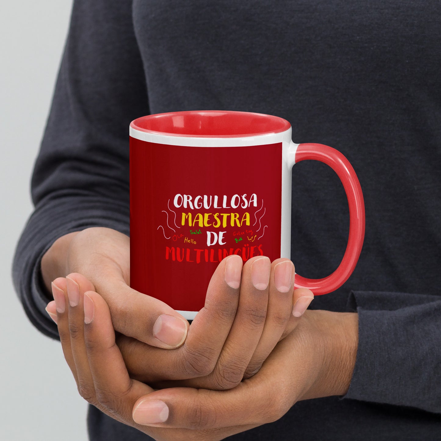 Taza Orgullosa Maestra De Multilingues Color Interior