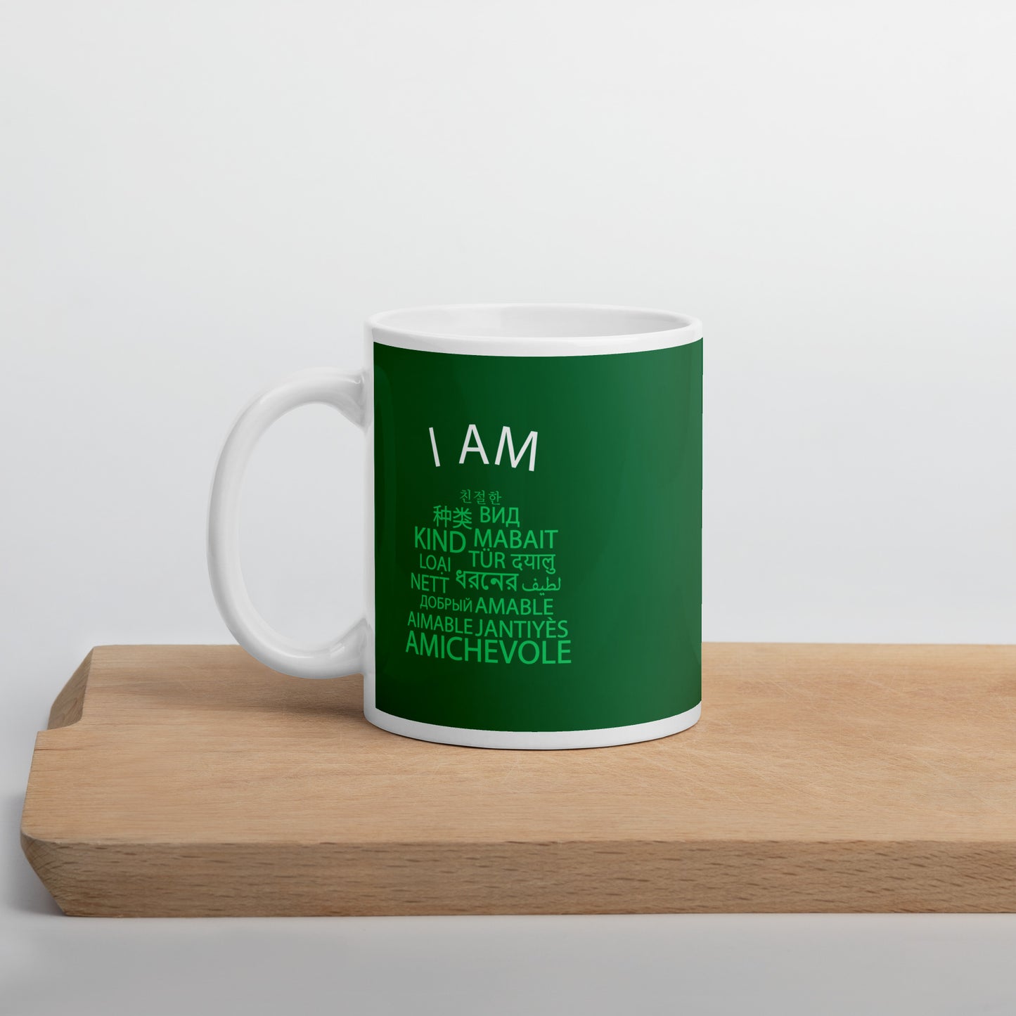 Taza blanca brillante I Am Kind.