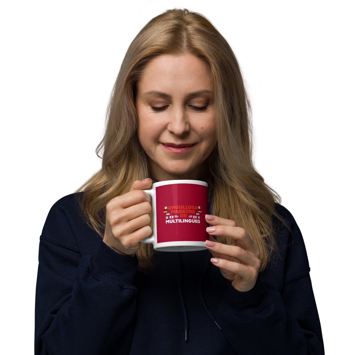 Taza blanca brillante Profesora Multilingüe (Español).