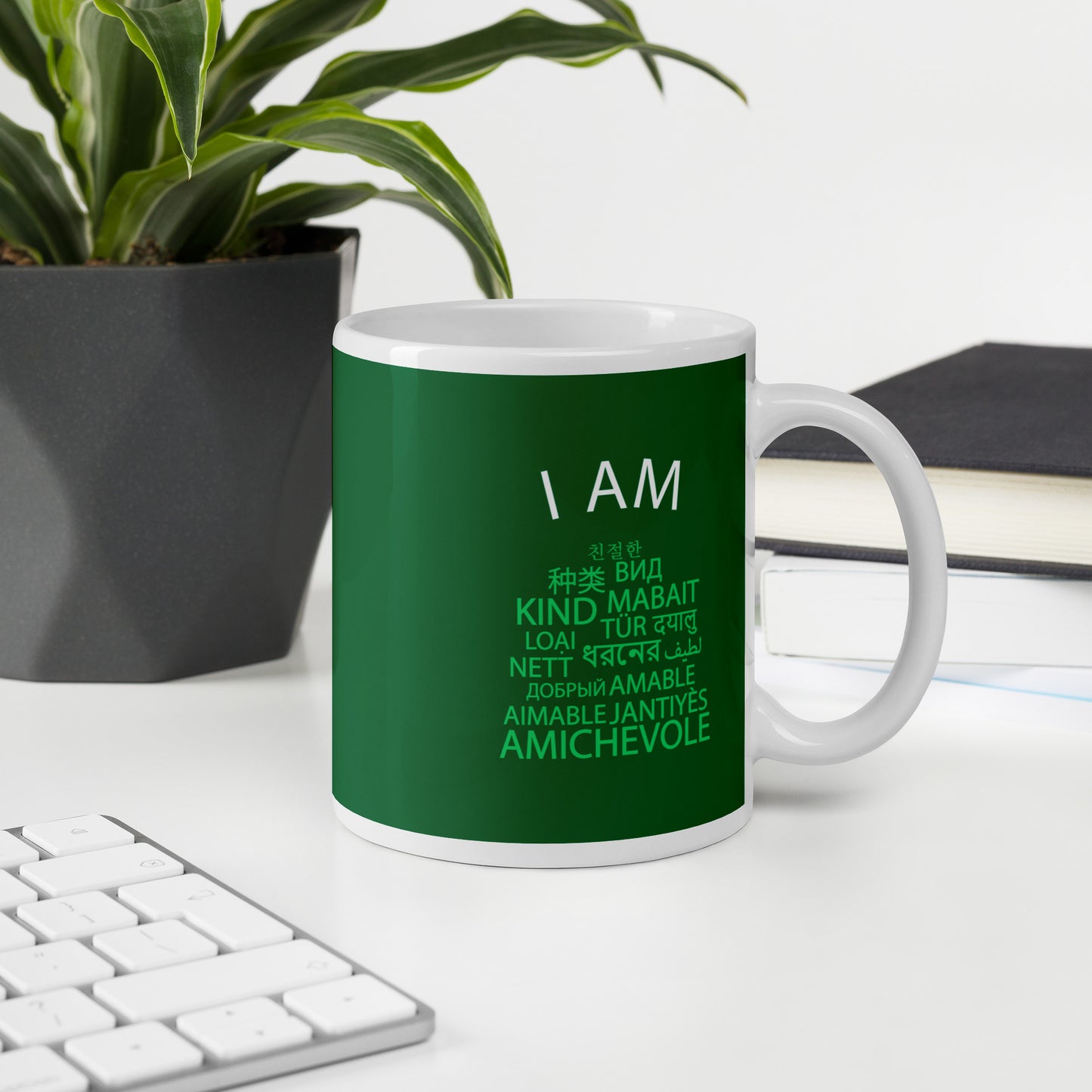 Taza blanca brillante I Am Kind.