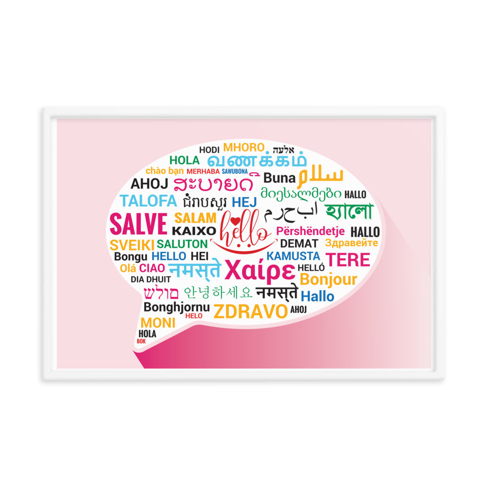 Hello in Different Languages Framed poster, Classroom Decor, Bilingual Poster, Back To School, Office Decor, Superpower Poster,