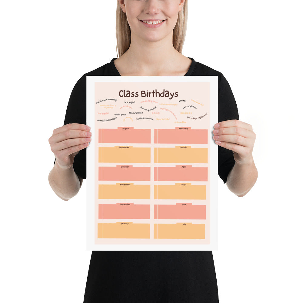Póster de cumpleaños en el aula, bronceado (agosto - julio)