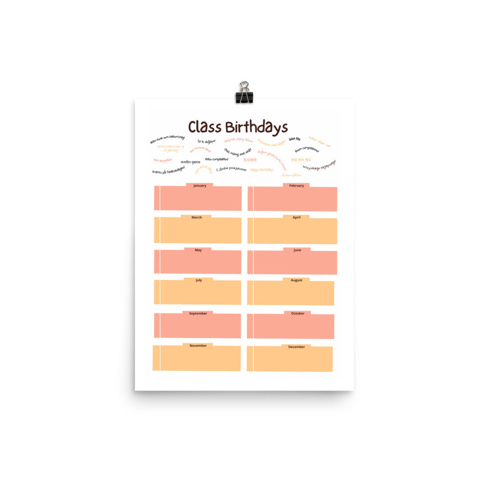 Happy Birthday Multilingual Poster, WB (Jan. - Dec.), Classroom Decor, Bilingual Poster, Back To School, Bilingual Poster, Bilingual Poster for Classroom,