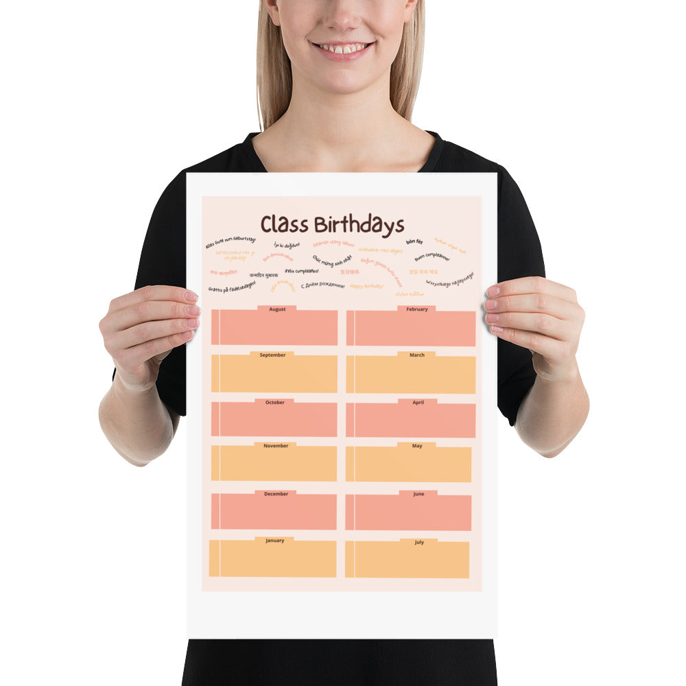 Póster de cumpleaños en el aula, bronceado (agosto - julio)