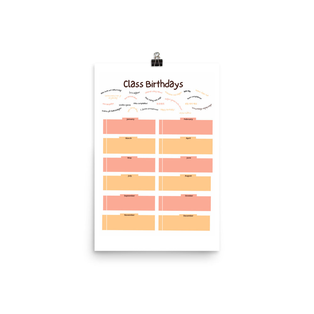 Happy Birthday Multilingual Poster, WB (Jan. - Dec.), Classroom Decor, Bilingual Poster, Back To School, Bilingual Poster, Bilingual Poster for Classroom,