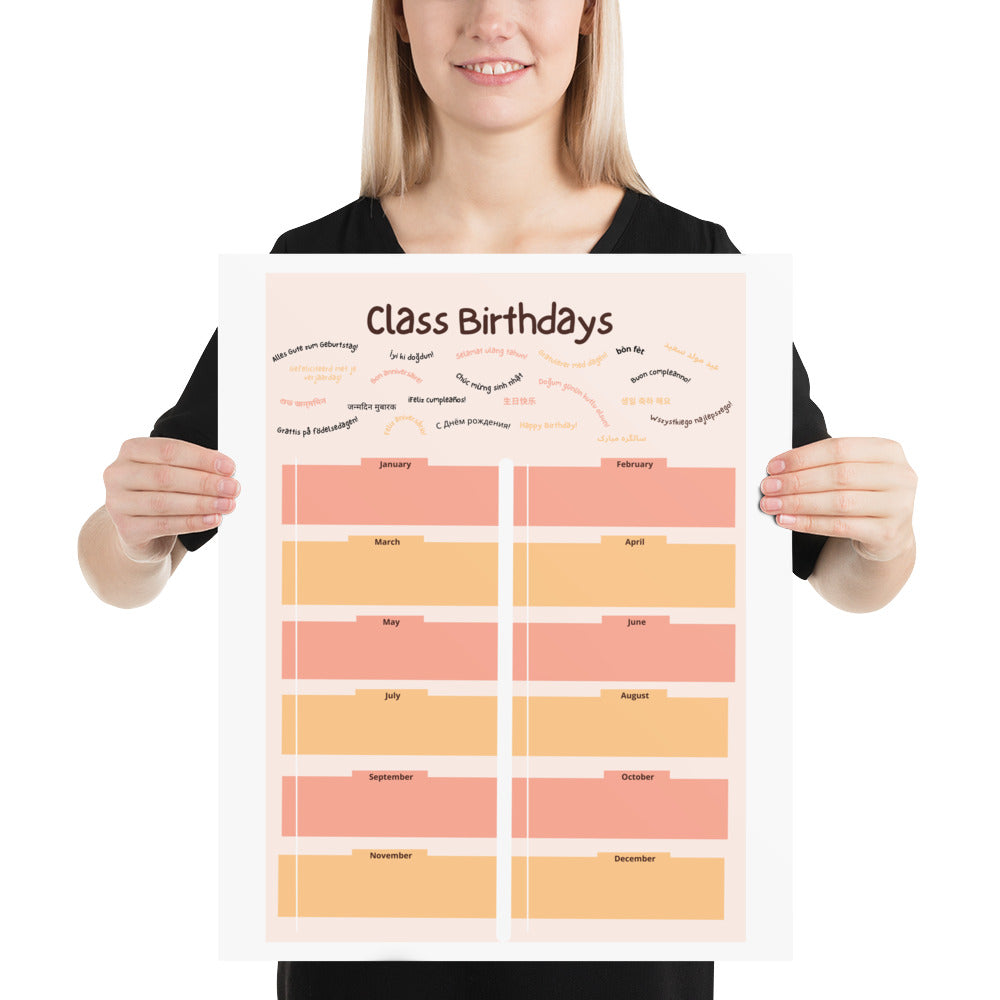 Classroom Birthday Poster, Tan (Jan. - Dec.), Bilingual Super Power Poster, Classroom Decor, Bilingual Poster, Back To School, Office Decor, Multilingual Poster, Spanish Poster