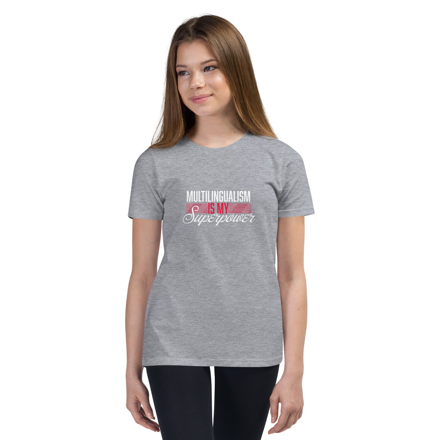 Camiseta de manga corta para jóvenes Superpower multilingüe.