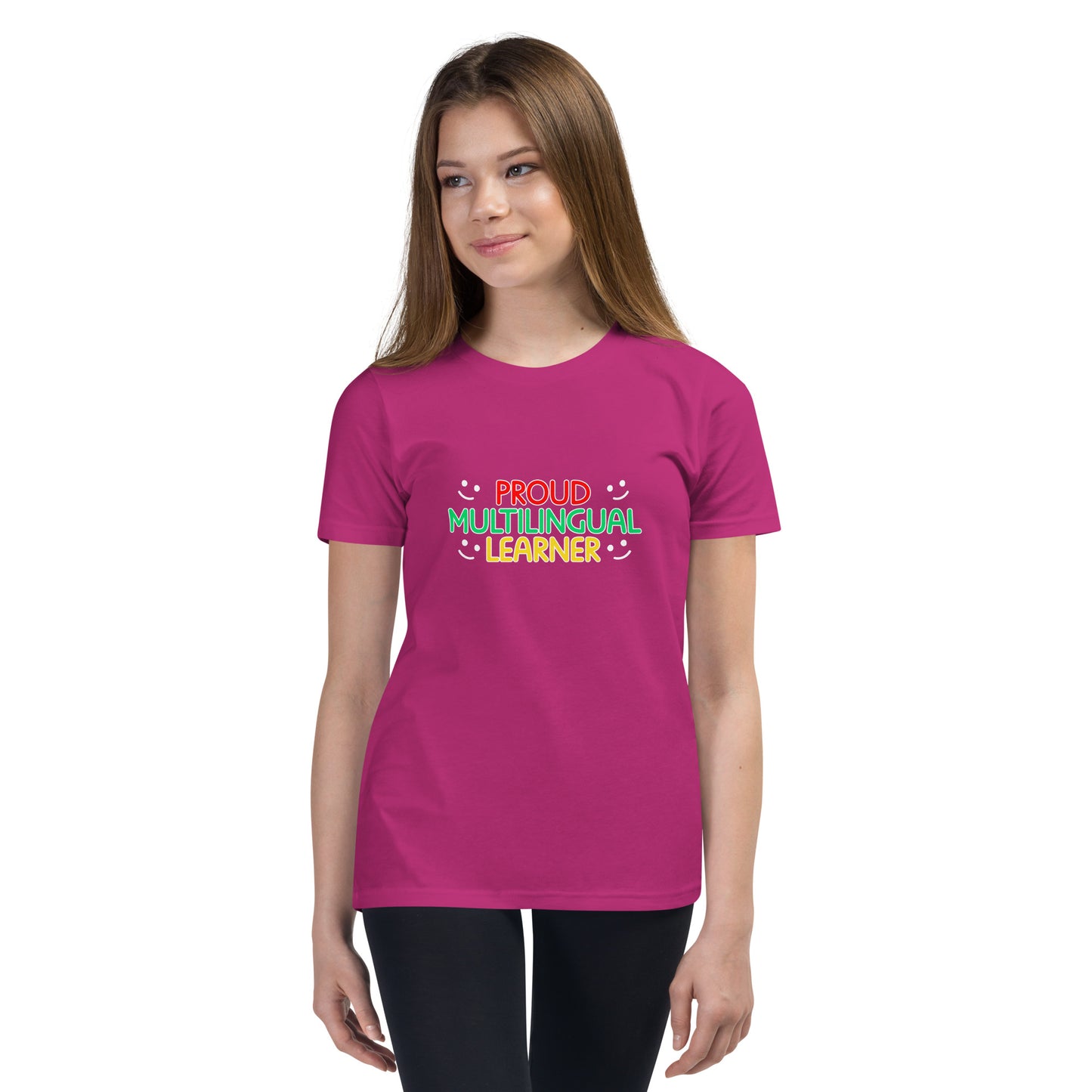 Camiseta de manga corta para jóvenes multilingües.