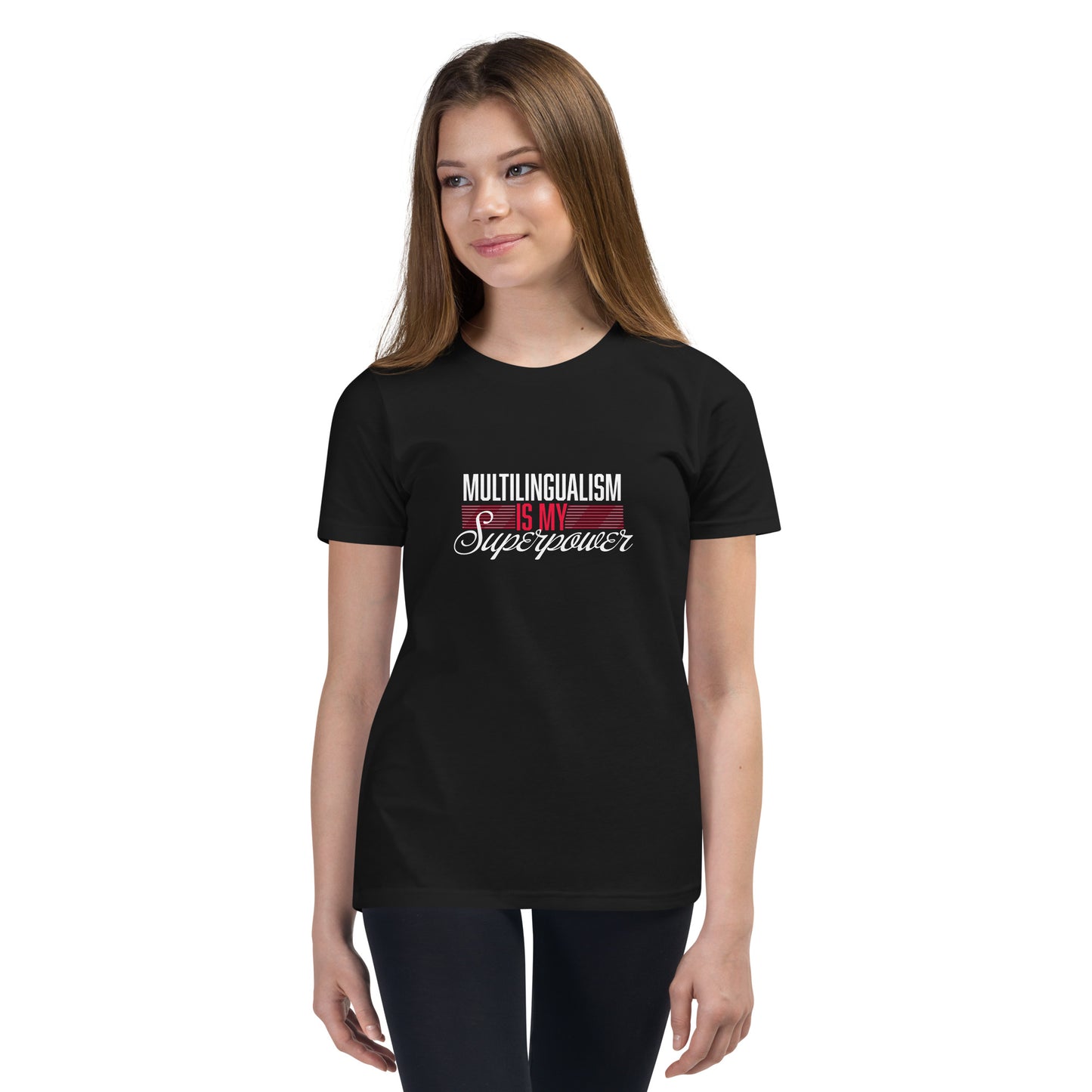 Camiseta de manga corta para jóvenes Superpower multilingüe.