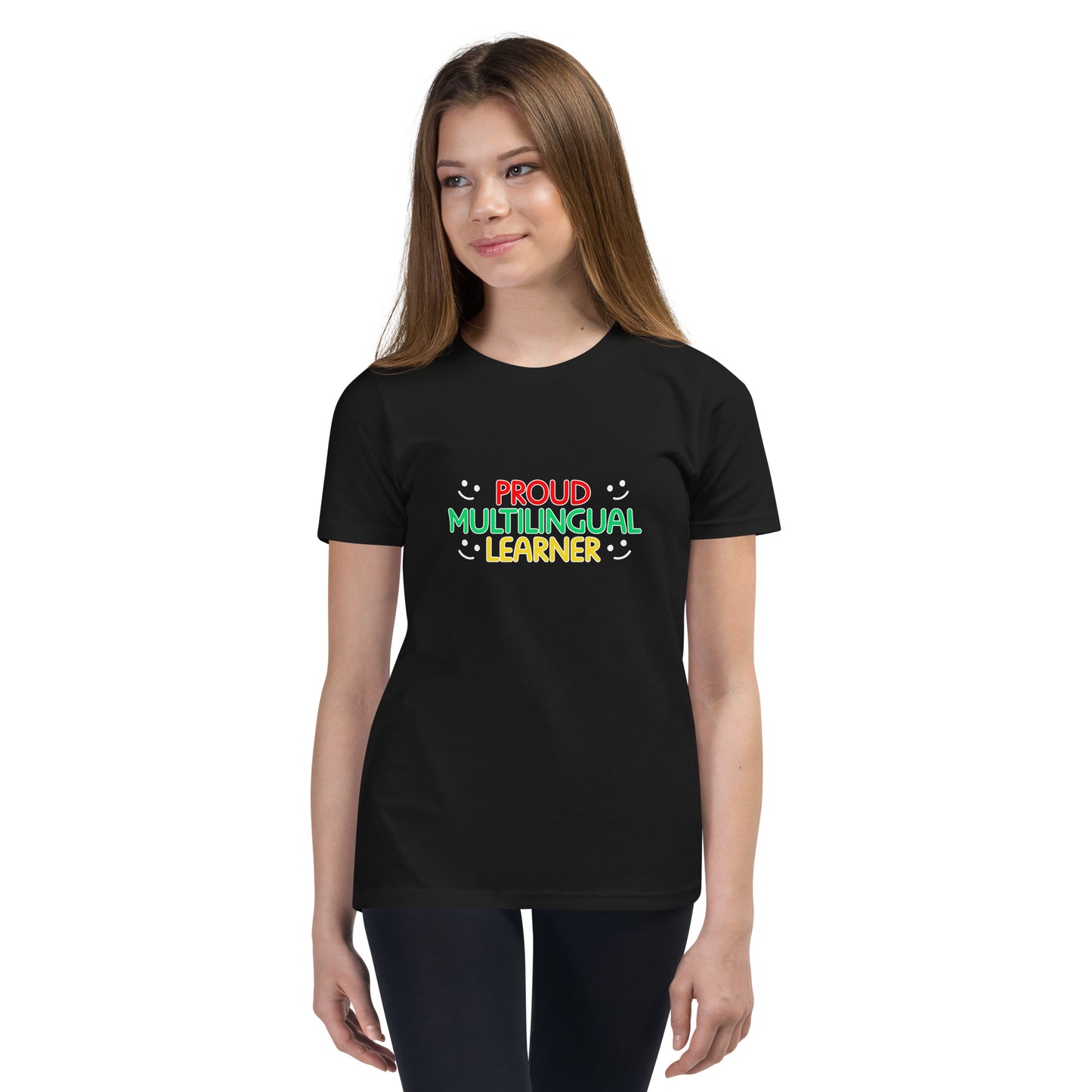 Camiseta de manga corta para jóvenes multilingües.