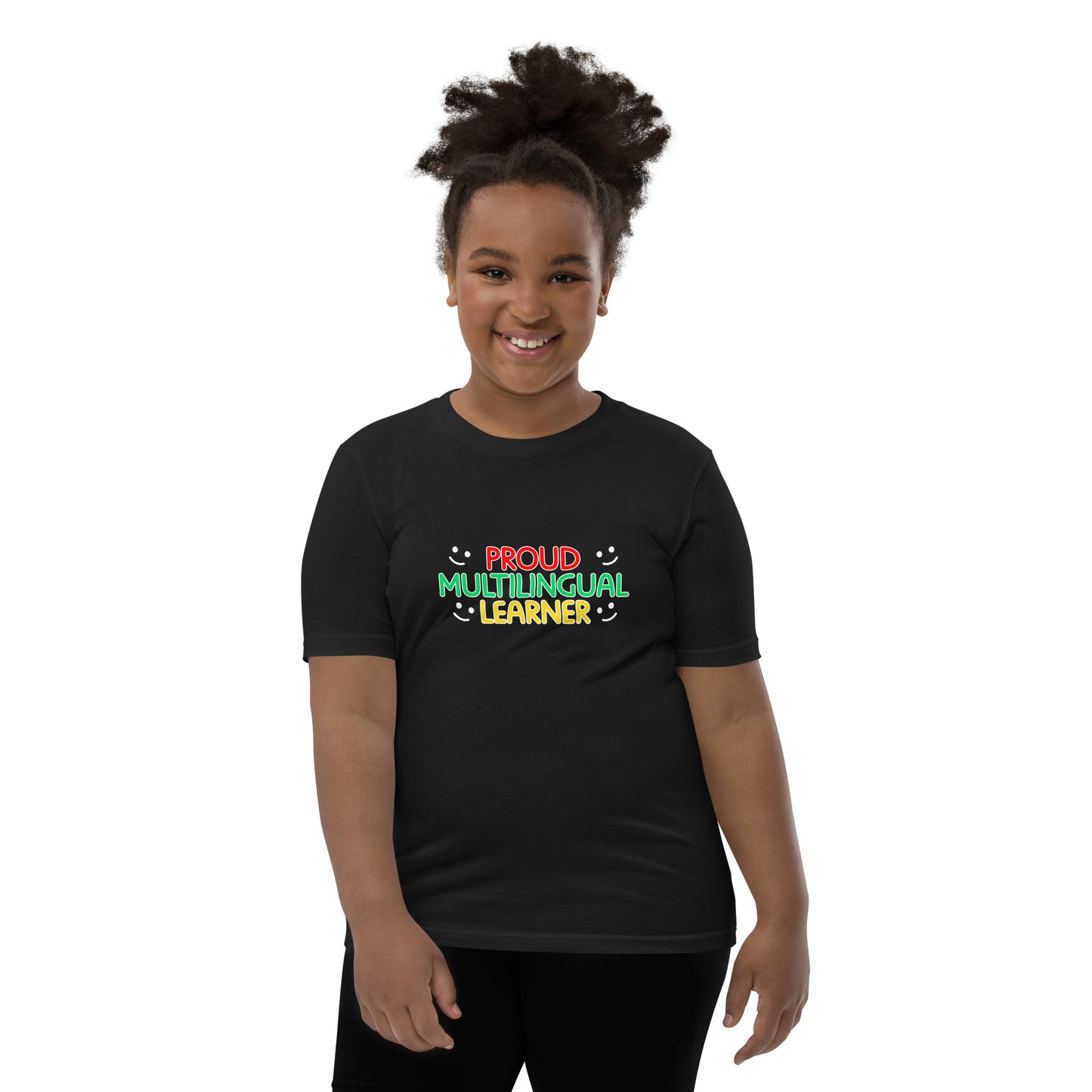 Camiseta de manga corta para jóvenes multilingües.