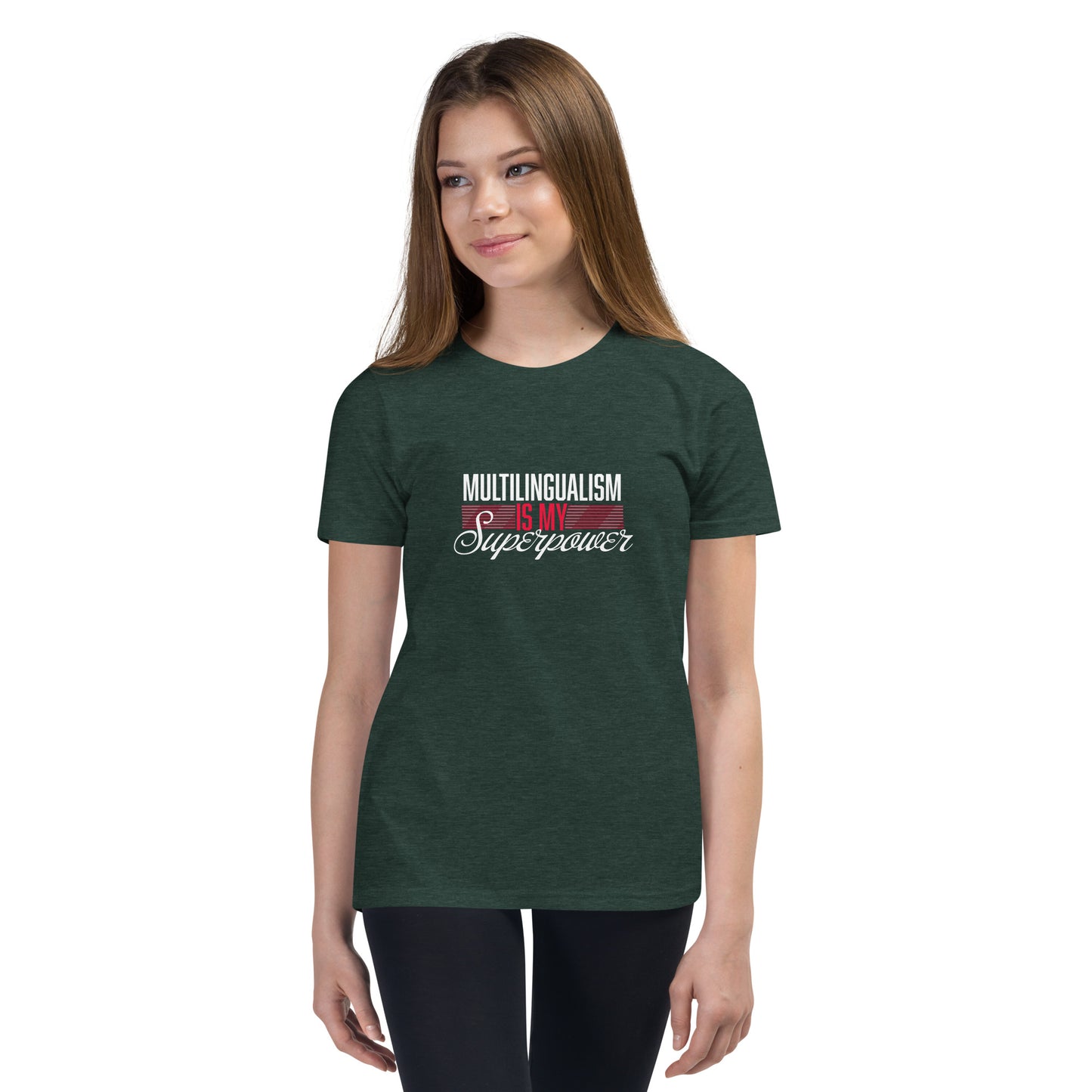 Camiseta de manga corta para jóvenes Superpower multilingüe.