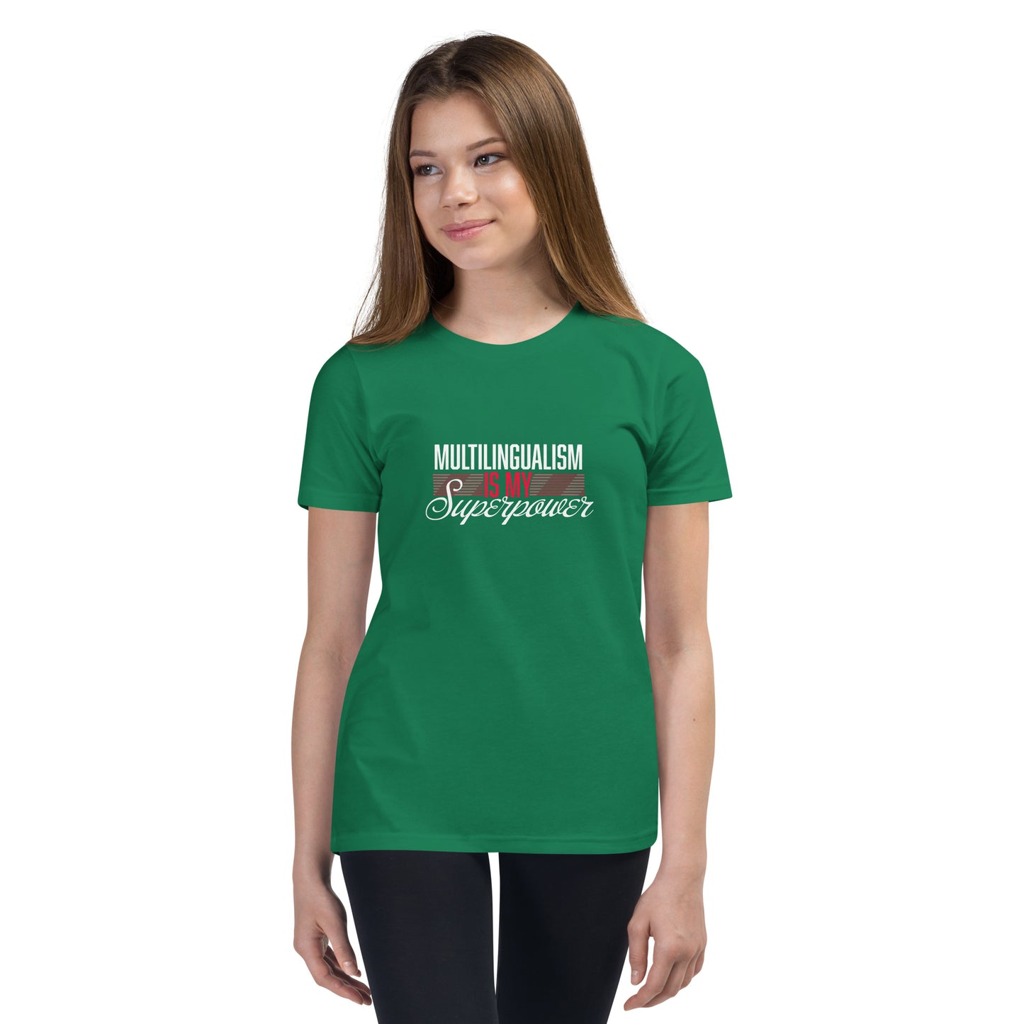 Camiseta de manga corta para jóvenes Superpower multilingüe.
