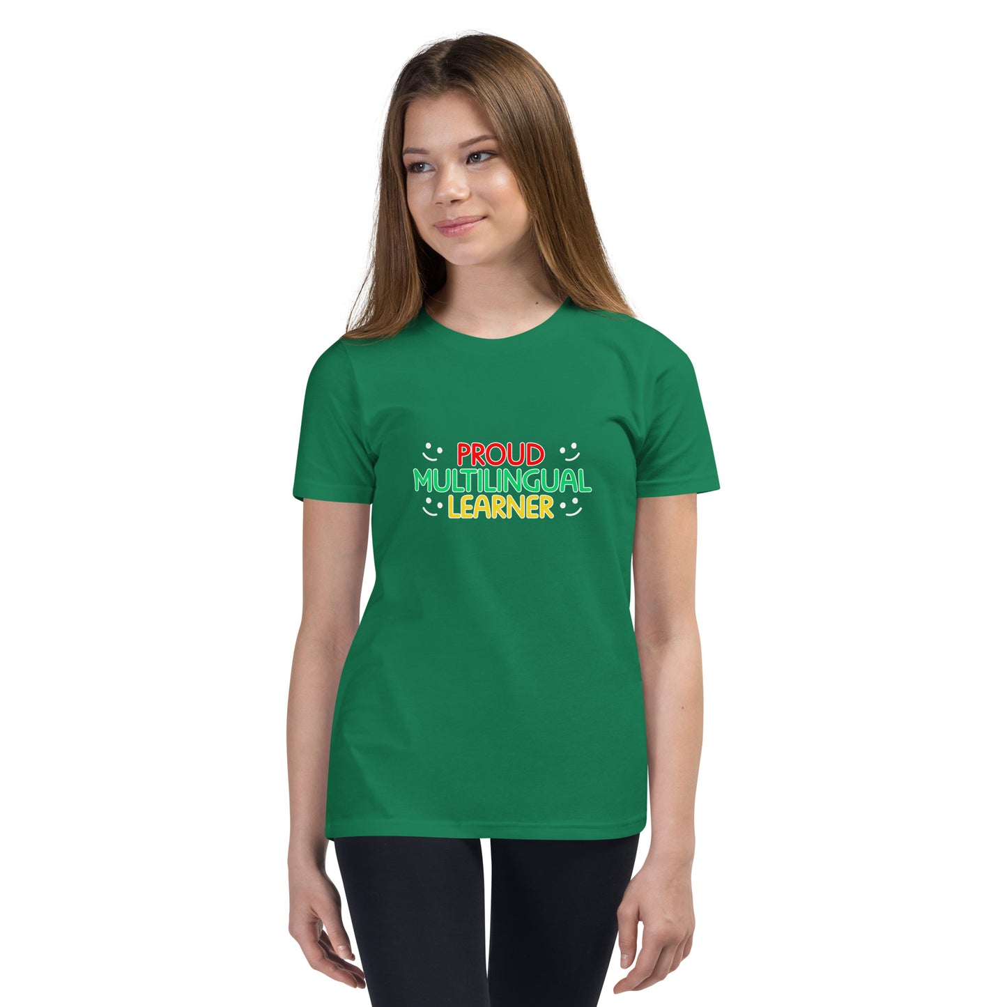 Camiseta de manga corta para jóvenes multilingües.
