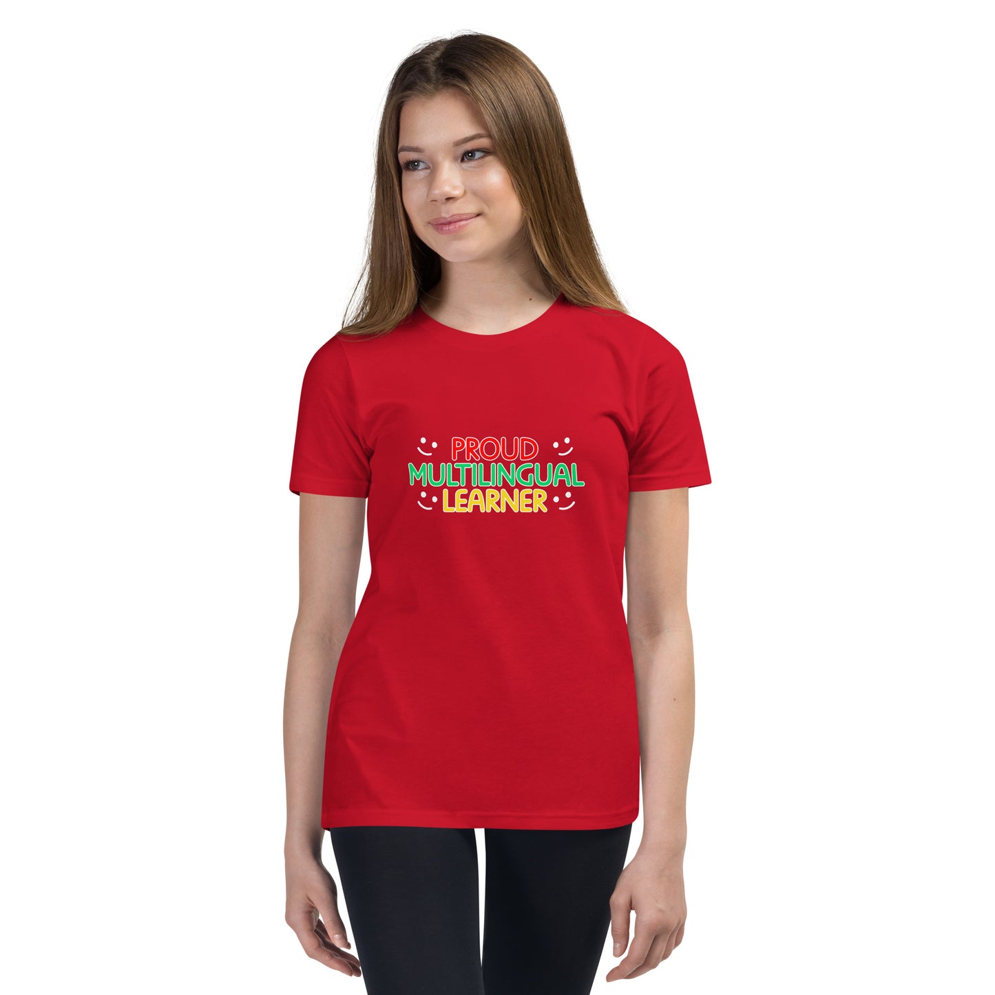 Camiseta de manga corta para jóvenes multilingües.