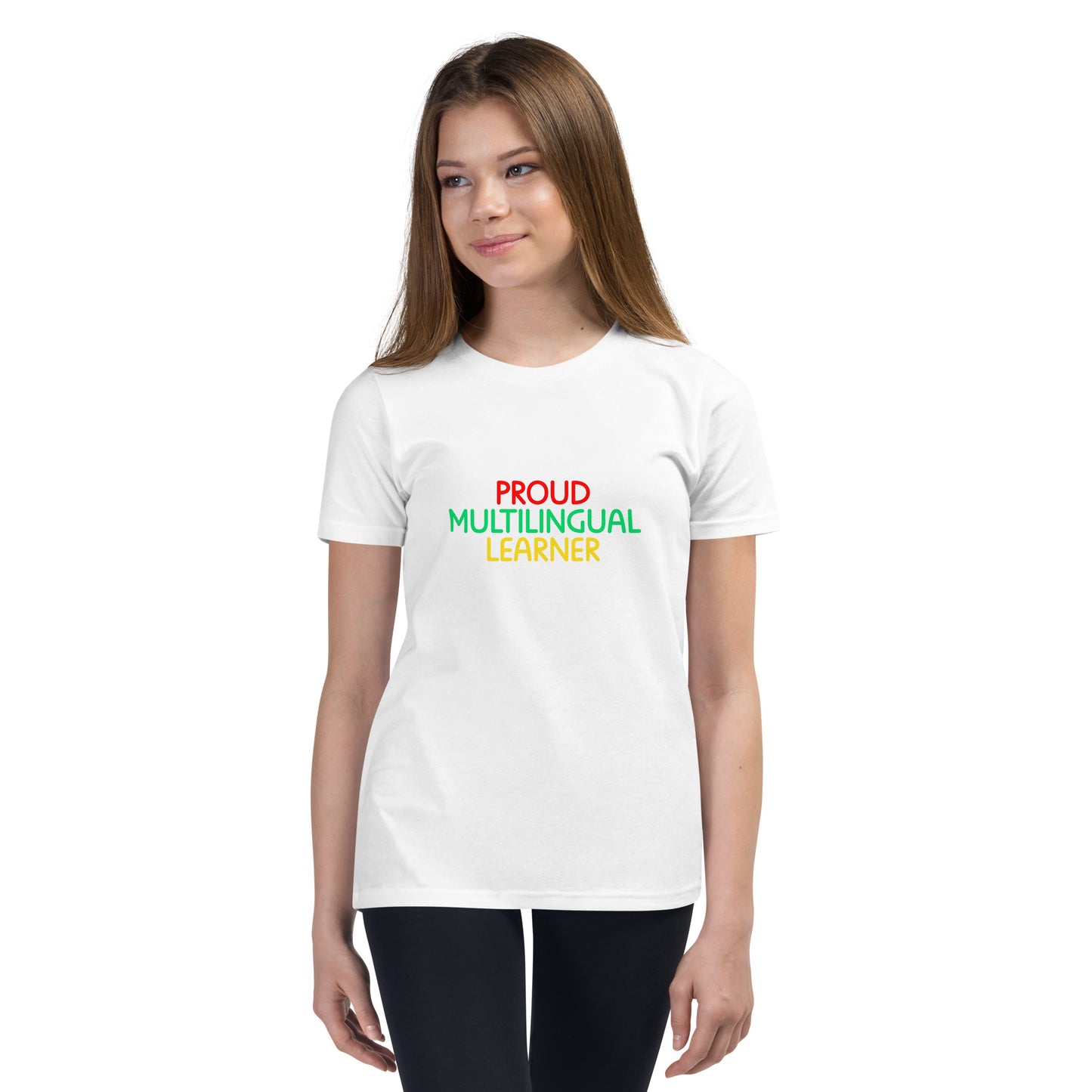 Camiseta de manga corta para jóvenes multilingües.