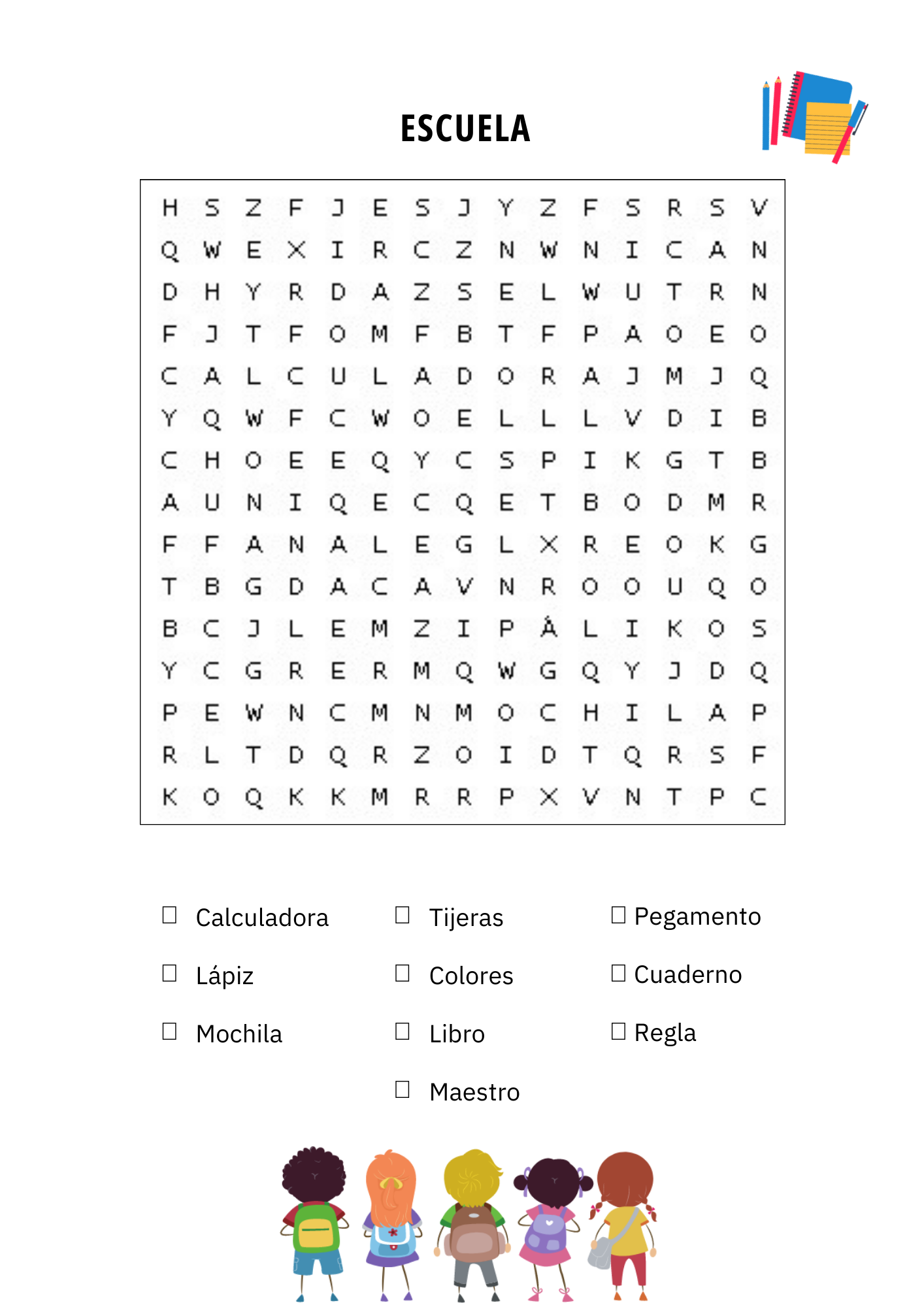 Spanish Vocabulary Word Search Worksheets
