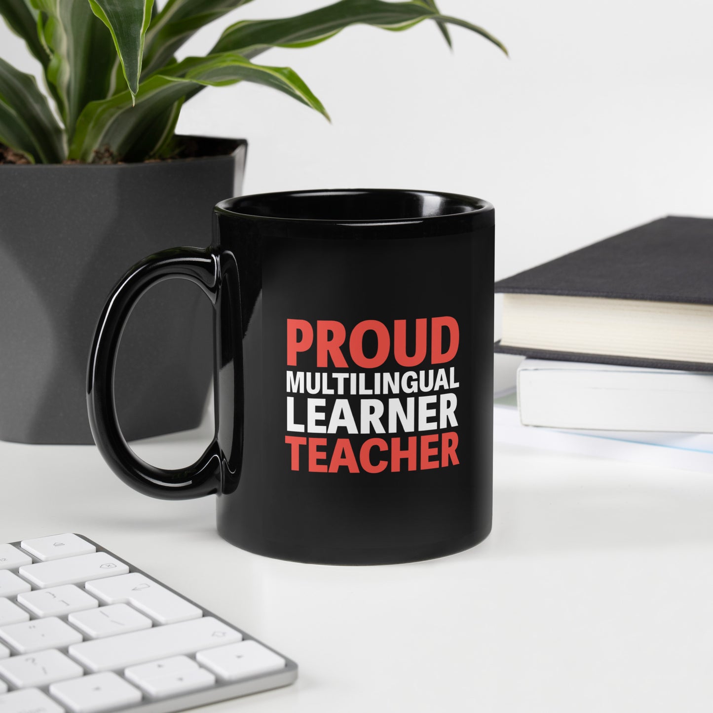 Multilingual Learner Teacher Black Glossy Mug.