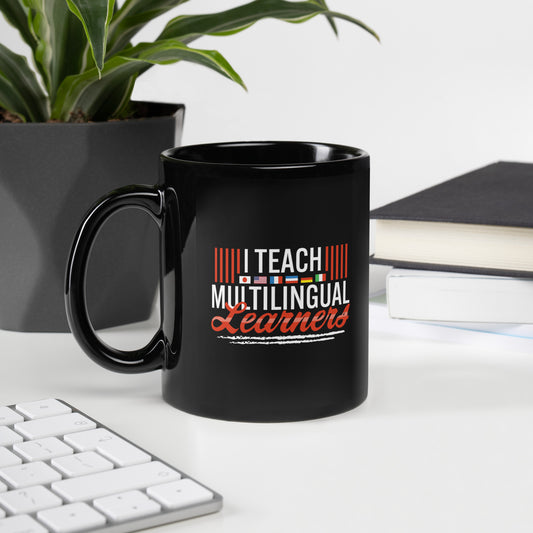 Multilingual Teacher learner Black Glossy Mug