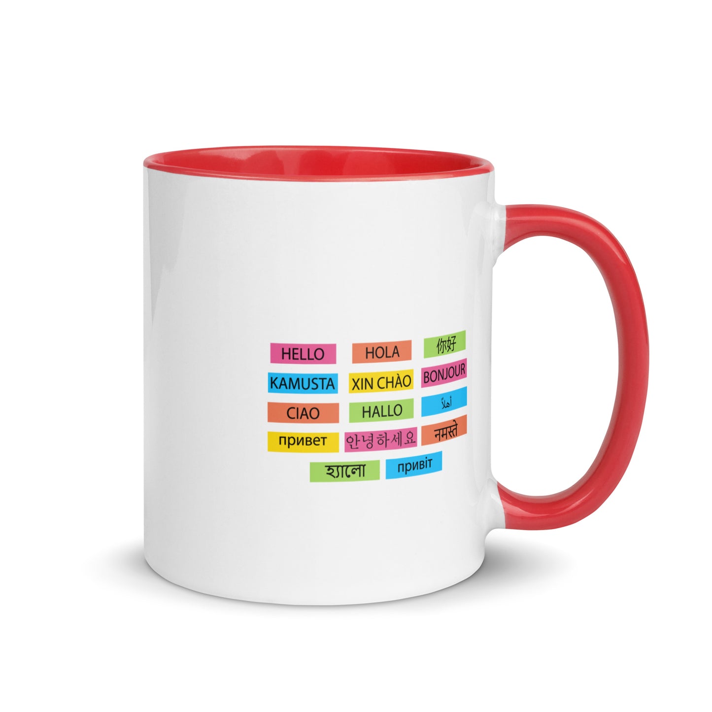 Taza de pared de palabras multilingüe con interior de color