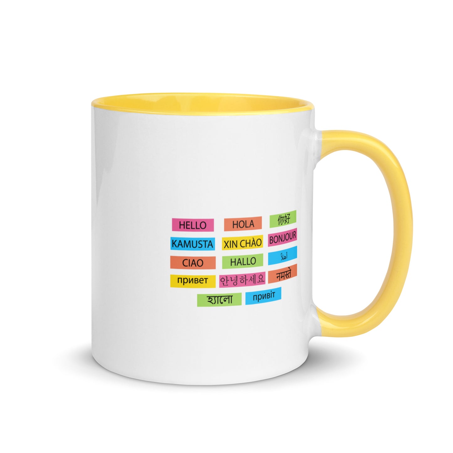 Taza de pared de palabras multilingüe con interior de color