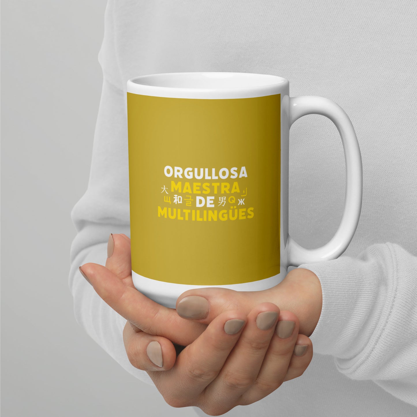 Multilingual teacher White glossy mug (Spanish).
