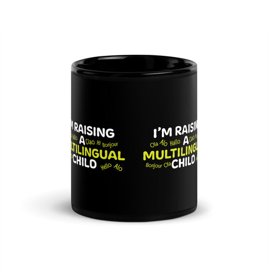 Taza negra multilingüe Raising.