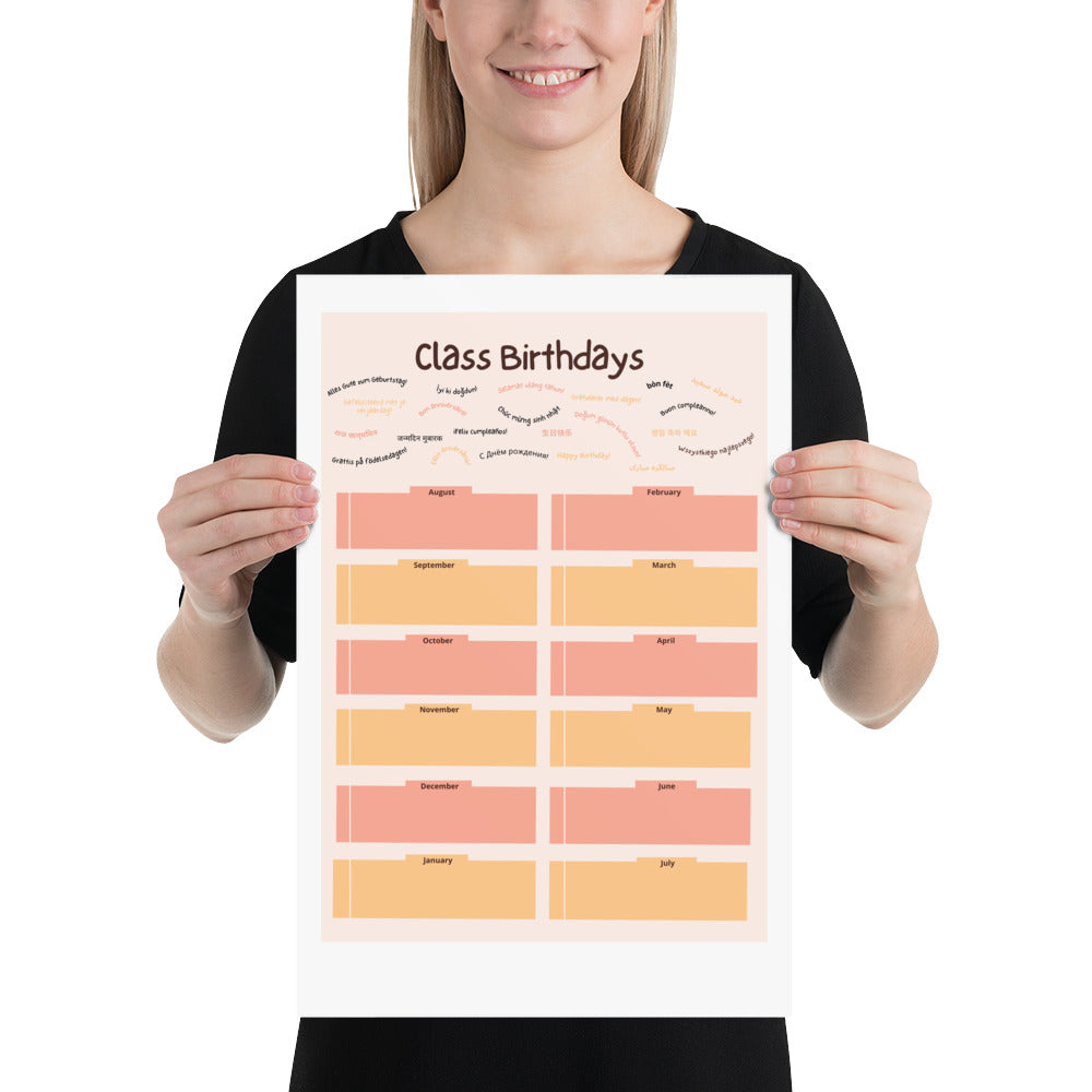 Classroom Birthday Poster, Tan (Aug. - July)