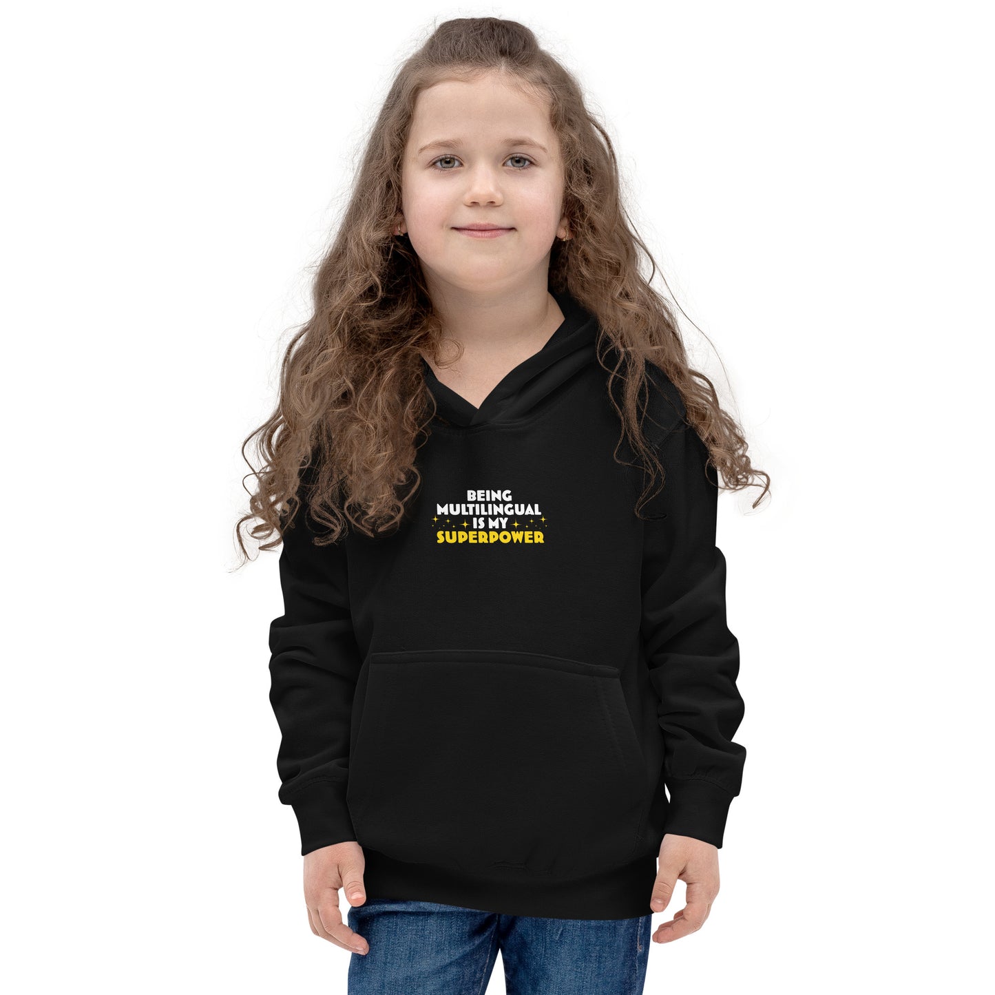 Sudadera con capucha para niños Superpower multilingüe.