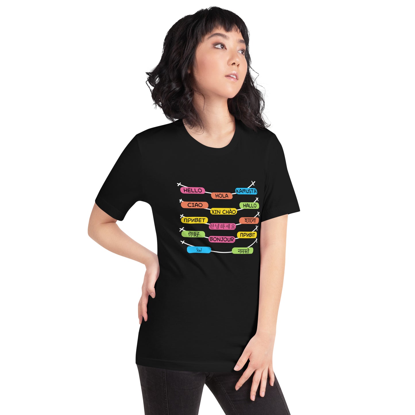 Multilingual Word Wall t-shirt.