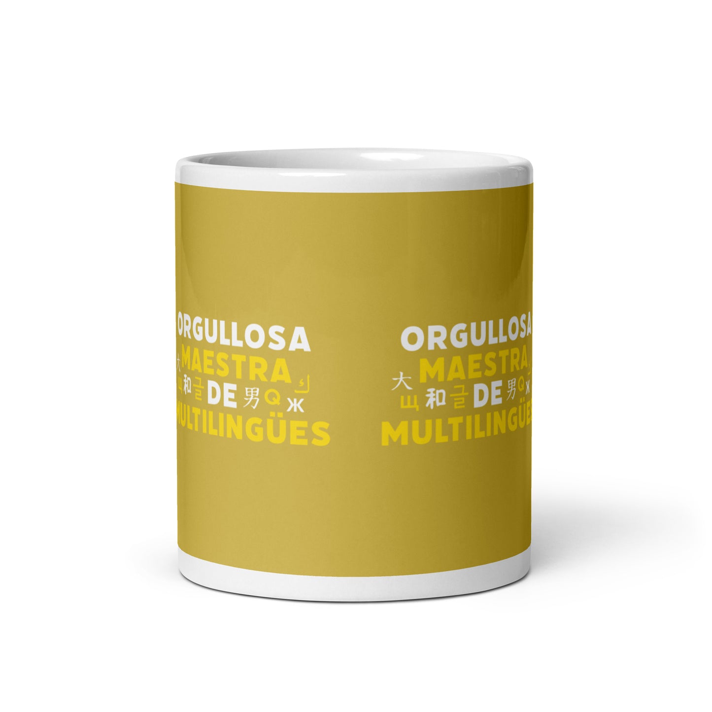 Multilingual teacher White glossy mug (Spanish).