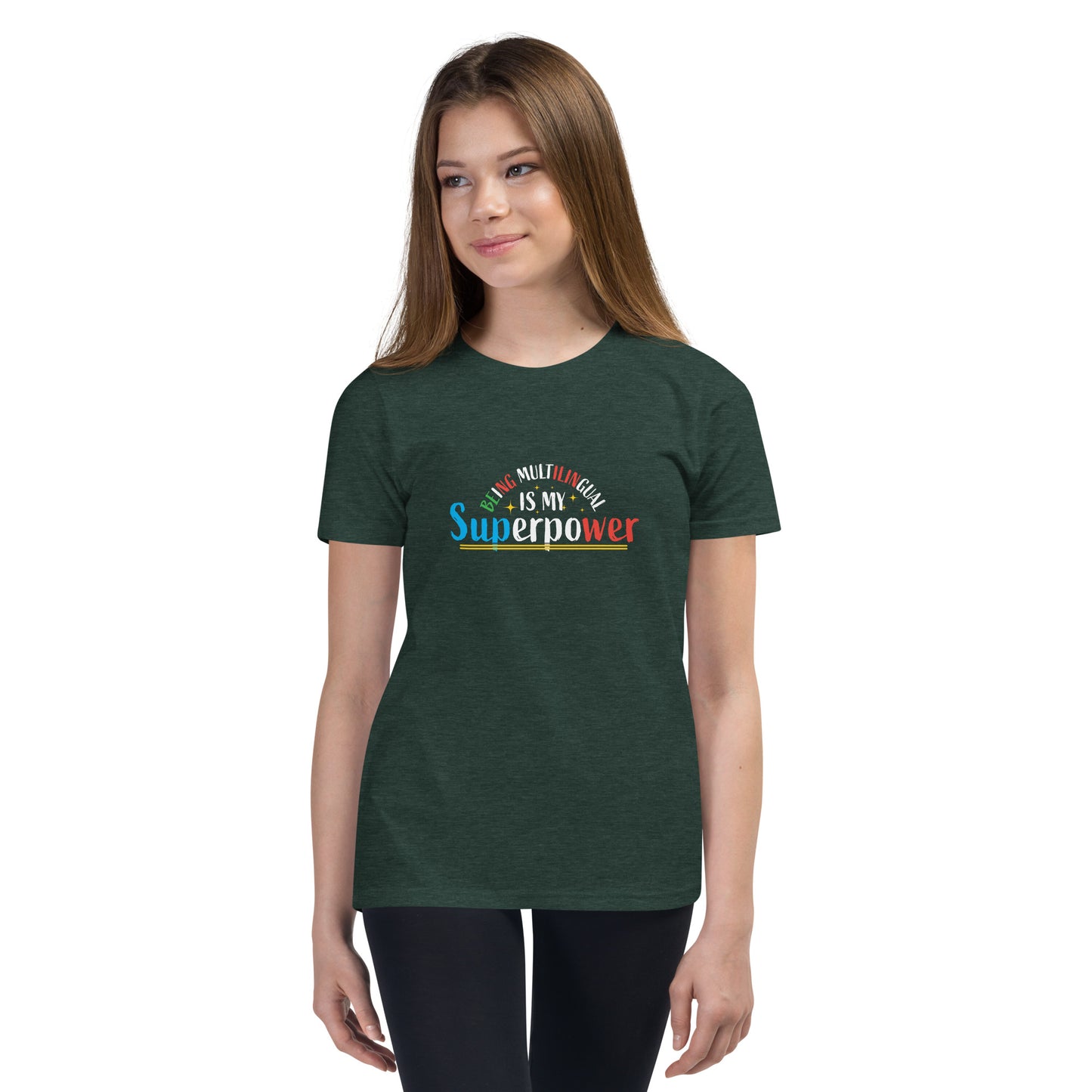 Multilingual Superpower Youth Short Sleeve T-Shirt.